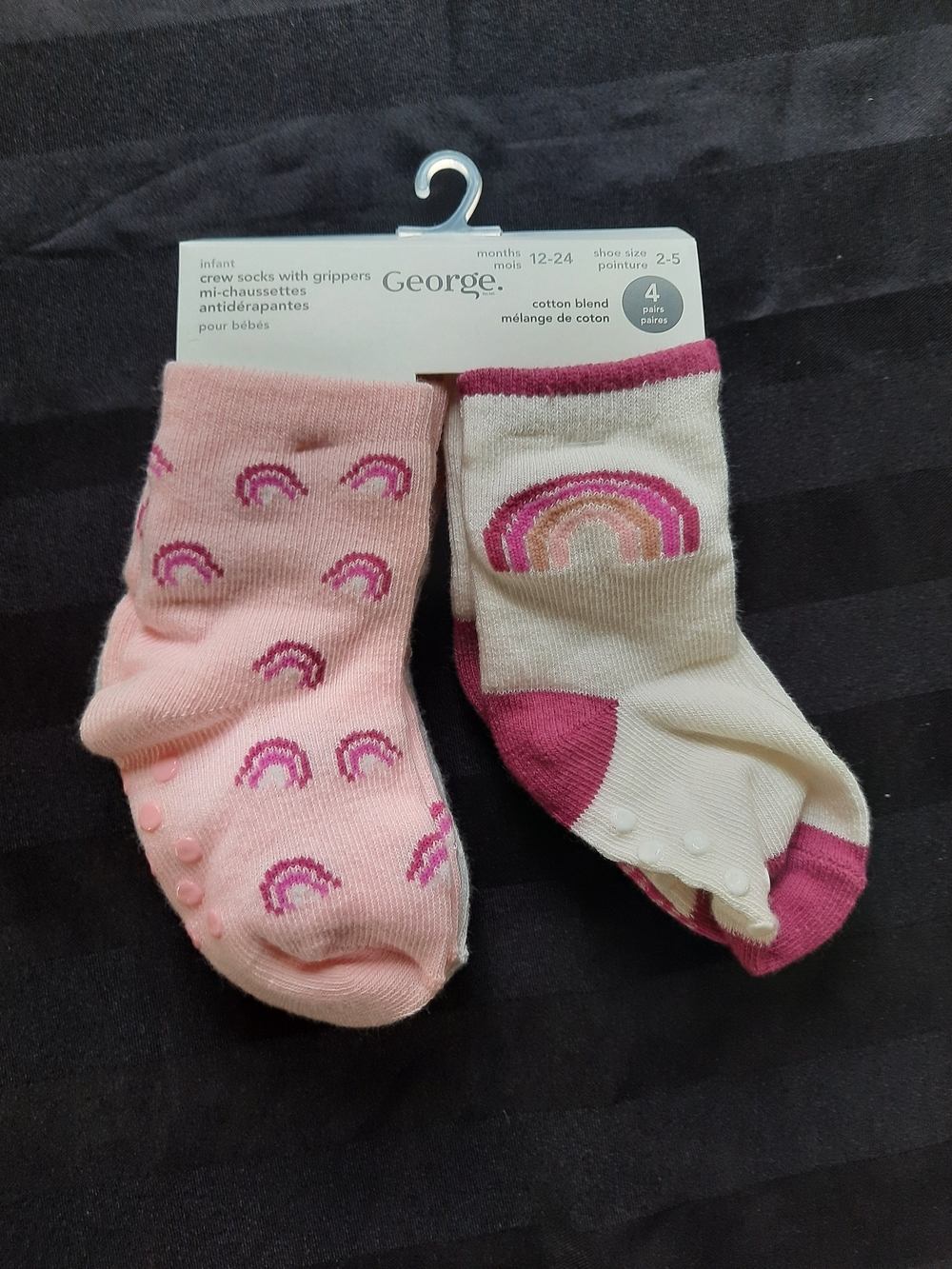 George Pink & Cream Rainbow Gripper Socks - Pack of 2